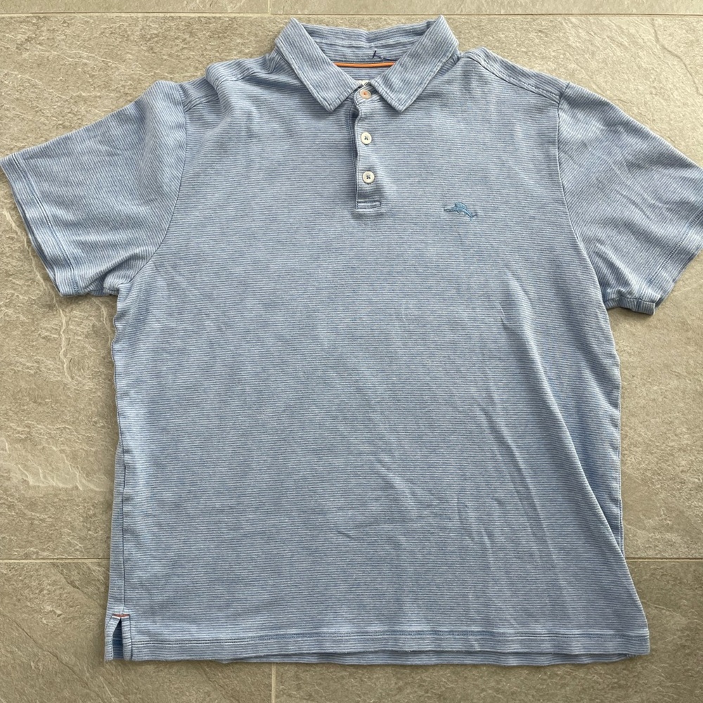 Tommy Bahama Mens Pacific Shore Polo Shirt Medium Blue White Stripes